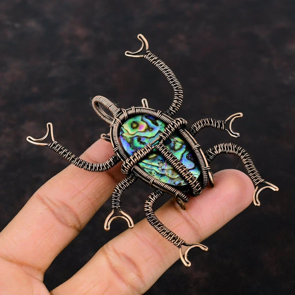 Abalone Shell Oval Green Handmade Copper Wire Wrapped Pendant