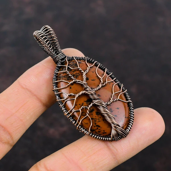 Tree Of Life Mahogany Obsidian Pendant Copper Wire Wrap Pendant Gemstone Jewelry