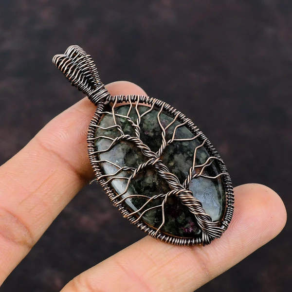 Tree Of Life Eudialyte Pendant Copper Wire Wrapped Pendant Real Gemstone Jewelry