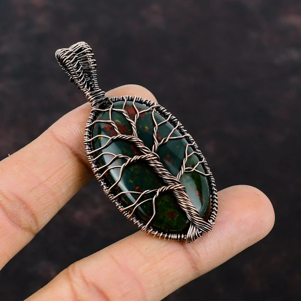 Tree Of Life Bloodstone Pendant Copper Wire Wrapped Pendant Gemstone Jewelry