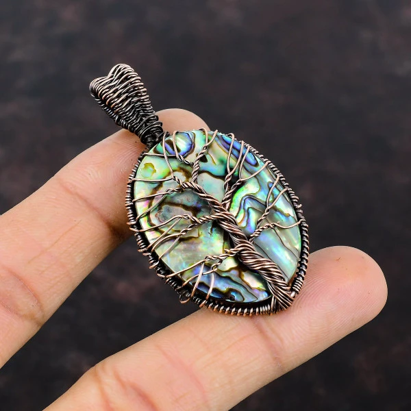 Tree Of Life Abalone Shell Pendant Copper Wire Wrapped Pendant Gemstone Pendant