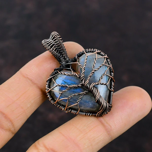 Tree Of Life Labradorite Pendant Gemstone Jewelry Copper Wire Wrapped Pendant