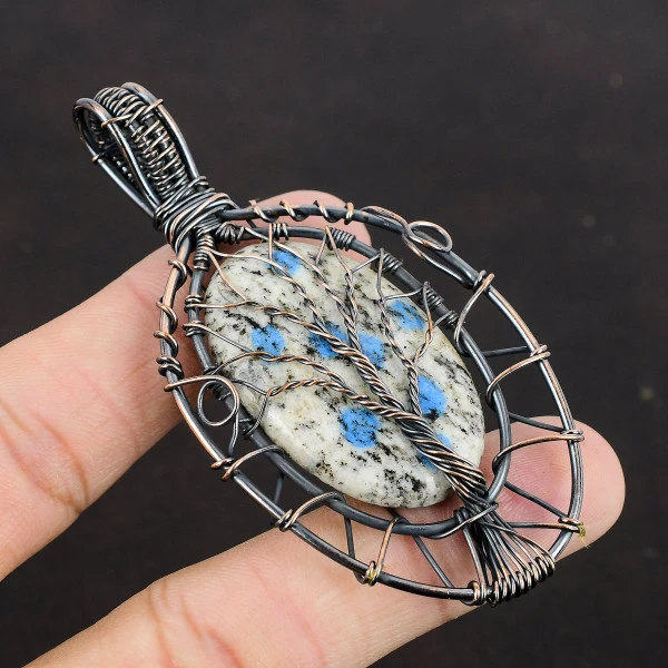 K2 Jasper Oval White Handmade Copper Wire Wrapped Pendant