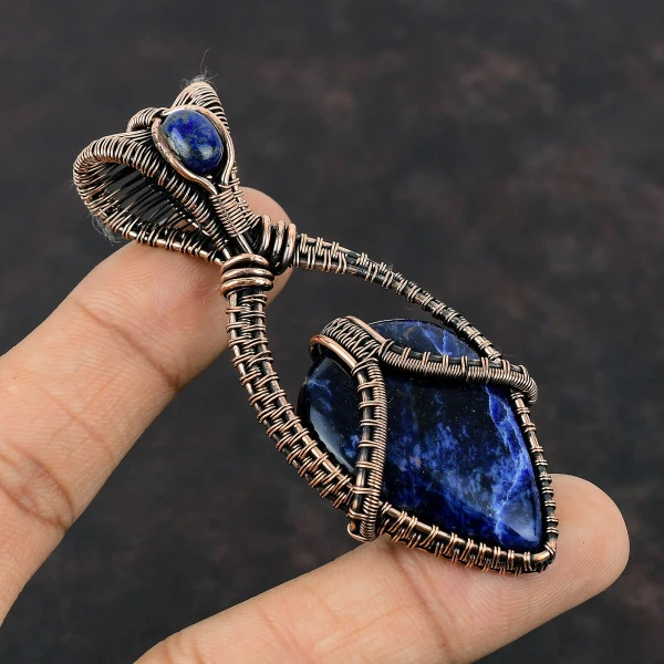 Sodalite Pear Blue Handmade Copper Wire Wrapped Pendant