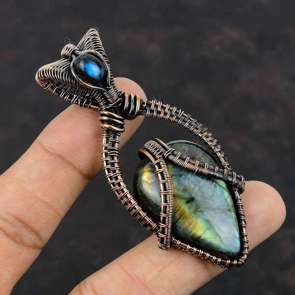 Labradorite Pear Gray Handmade Copper Wire Wrapped Pendant