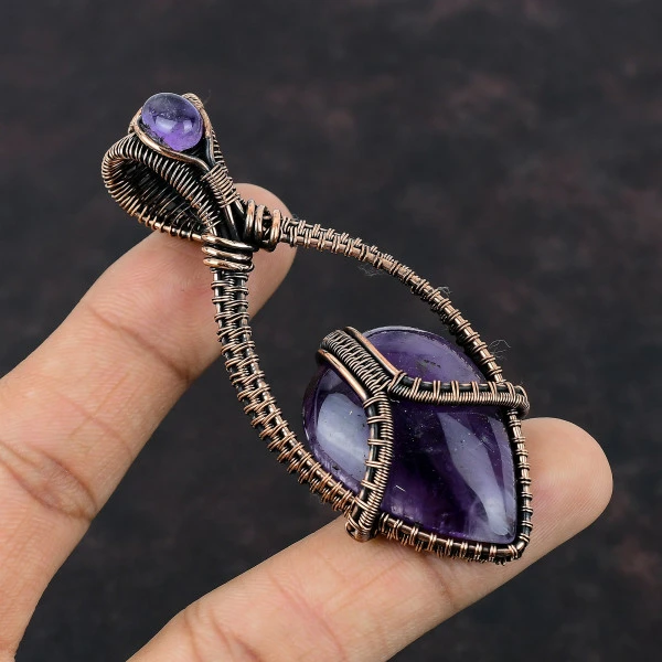 Star Amethyst Pear Purple Handmade Copper Wire Wrapped Pendant
