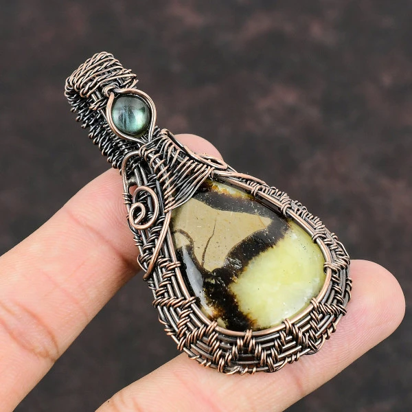 Septarian Pear Brown Handmade Copper Wire Wrapped Pendant