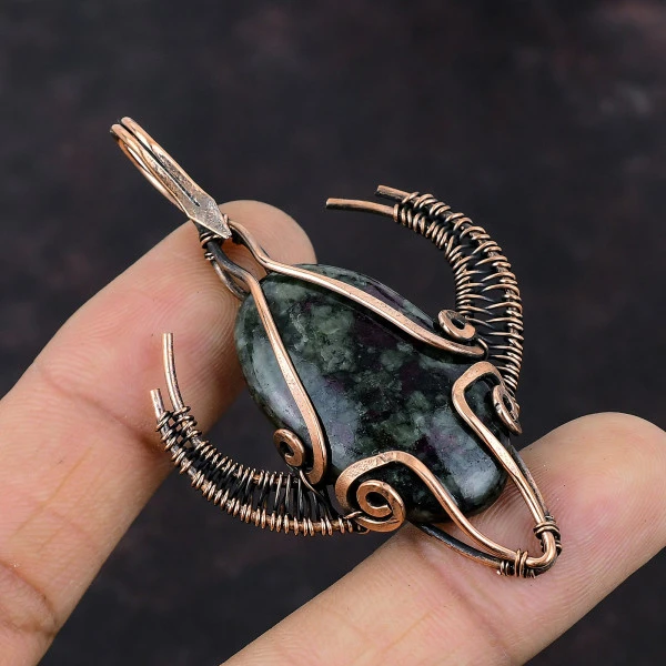 Eudialyte Oval Black Handmade Copper Wire Wrapped Pendant