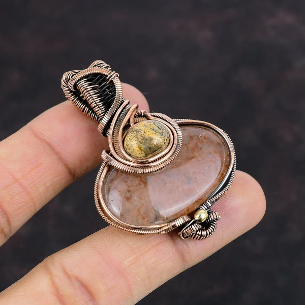 Sunstone Oval Orange Handmade Copper Wire Wrapped Pendant