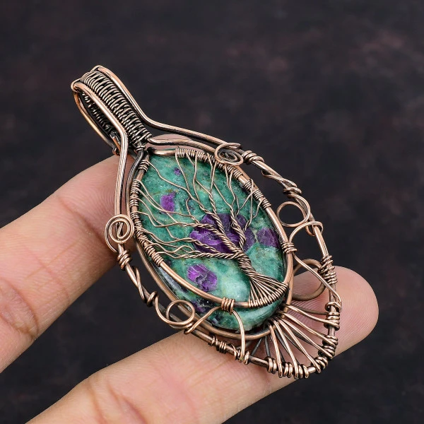 Ruby Fuchsite Oval Green Handmade Copper Wire Wrapped Pendant