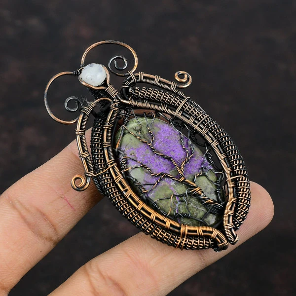 Purpurite Oval Purple Handmade Copper Wire Wrapped Pendant