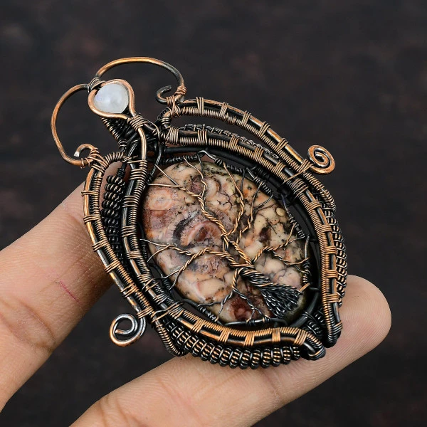Birds Eye Jasper Oval Brown Handmade Copper Wire Wrapped Pendant