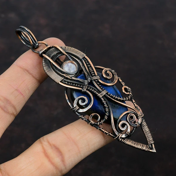 Labradorite Pear Gray Handmade Copper Wire Wrapped Pendant