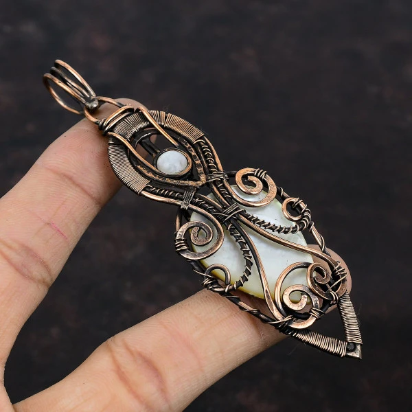 Mother Of Pearl Pear White Handmade Copper Wire Wrapped Pendant