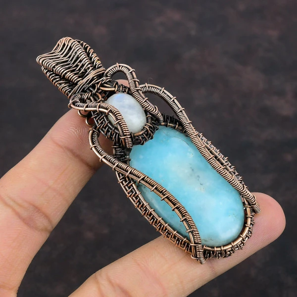Hemimorphite Oval Blue Handmade Copper Wire Wrapped Pendant