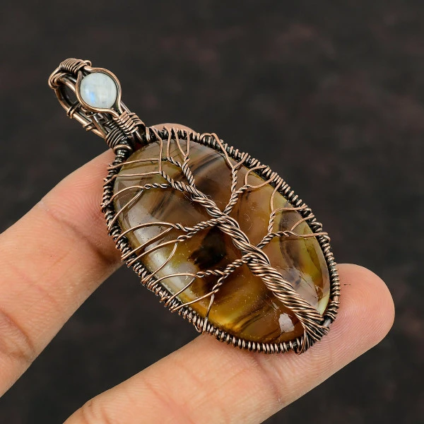 Tree Of Life Montana Agate Pendant Copper Pendant Wire Wrap Moonstone Gemstone Jewelry