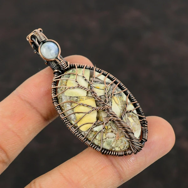 Tree Of Life Brecciated Mookaite Copper Wire Wrapped Gemstone Moonstone Jewelry
