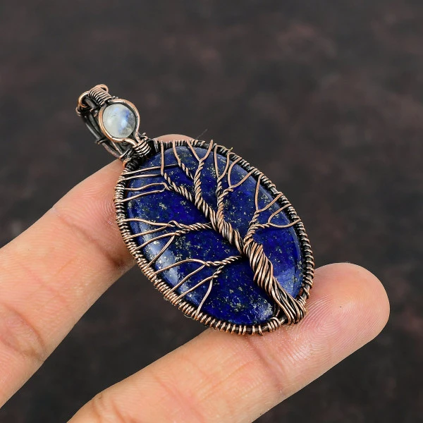 Tree Of Life Lapis Lazuli Wire Wrap Pendant Tree Of Life Copper Pendant Moonstone Jewelry