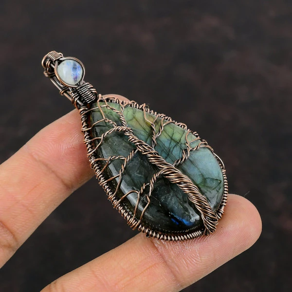 Labradorite Copper Wire Wrapped Pendant Gemstone Tree Of Life Jewelry Moonstone Pendant