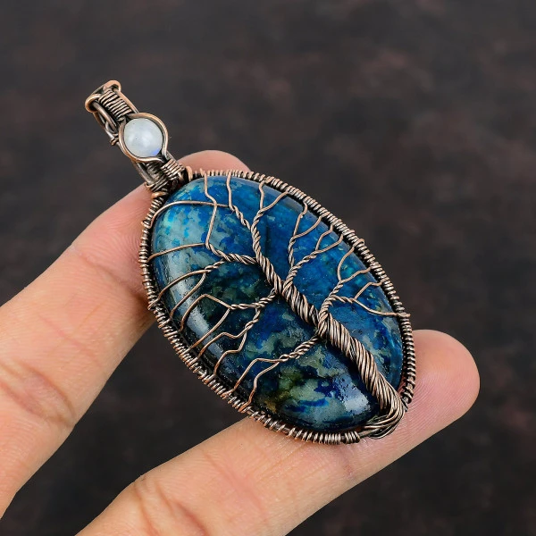 Neon Flash Labradorite Copper Wire Wrapped Pendant Moonstone Copper Tree of Life Pendant