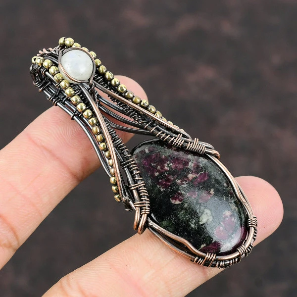 Eudialyte Oval Black Handmade Copper Wire Wrapped Pendant