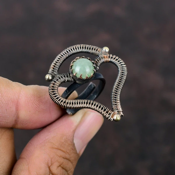 Handmade Copper Wire Wrapped Aquamarine Ring – Adjustable Stylish Anniversary Jewelry