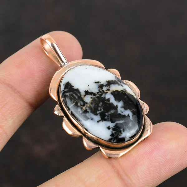 White Buffalo Turquoise Pendant Handmade Copper Pendant Natural Gemstone Jewelry