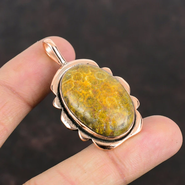 Fossil Coral Real Gemstone Pendant Copper Pendant Handmade Jewelry Gifts For Her