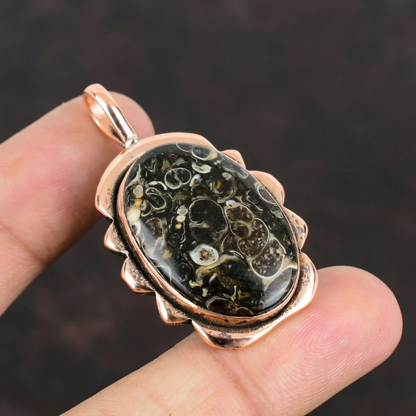 Turritella Agate Gemstone Pendant Copper Pendant Handmade Jewelry Gifts For Wife