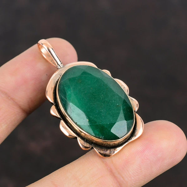 Faceted Zambian Emerald Pendant Antique Copper Pendant Handmade Gemstone Jewelry