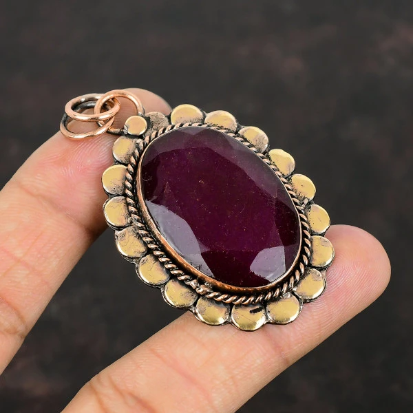 Faceted Kashmir Ruby Pendant Copper Pendant Gemstone Jewelry Handmade Pendant
