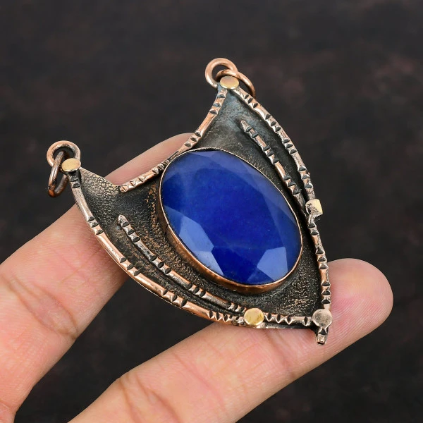 Faceted Blue Sapphire Pendant Copper Pendant Real Gemstone Jewelry Gifts For Mom