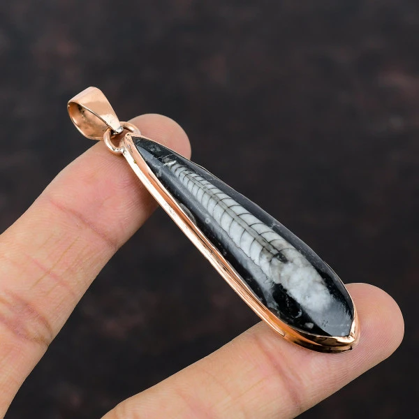 Orthoceras Fossil Pendant Copper Gemstone Pendant Handmade Jewelry Gifts For Her