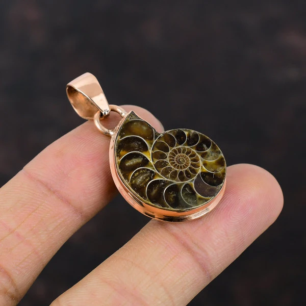 Ammonite Fossil Gemstone Pendant Copper Pendant Handmade Jewelry Gifts For Women