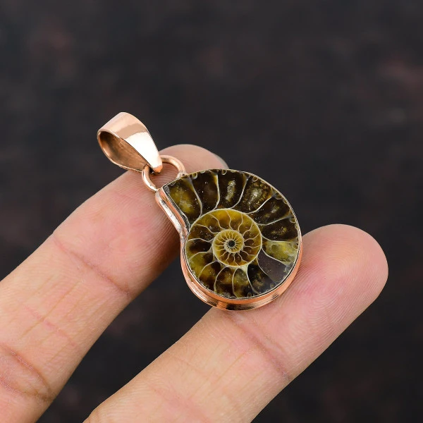 Ammonite Fossil Pendant Copper Pendant Handmade Jewelry Natural Gemstone Pendant