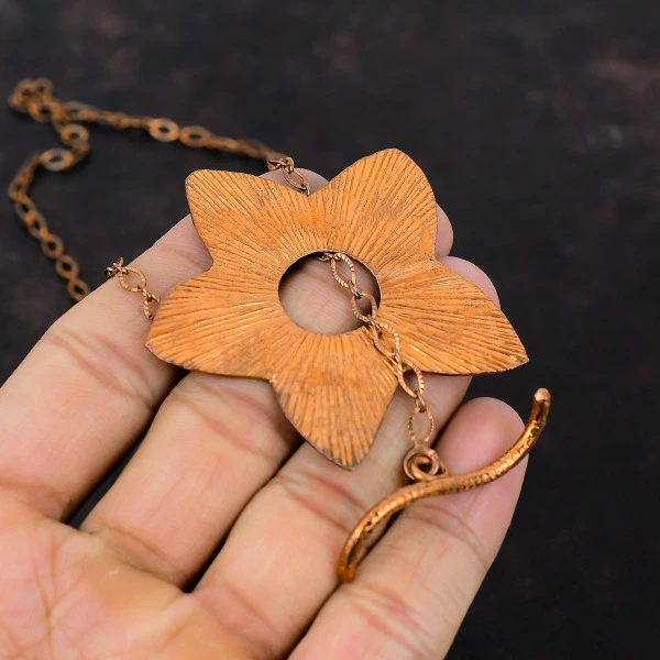 Copper Flower Pendant Designer Flower Necklace Handmade Jewelry Chain Pendant