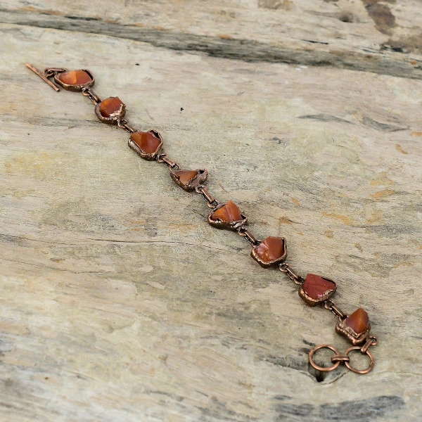 Carnelian Rough Pentagon Orange Handmade Copper Electroformed Bracelet