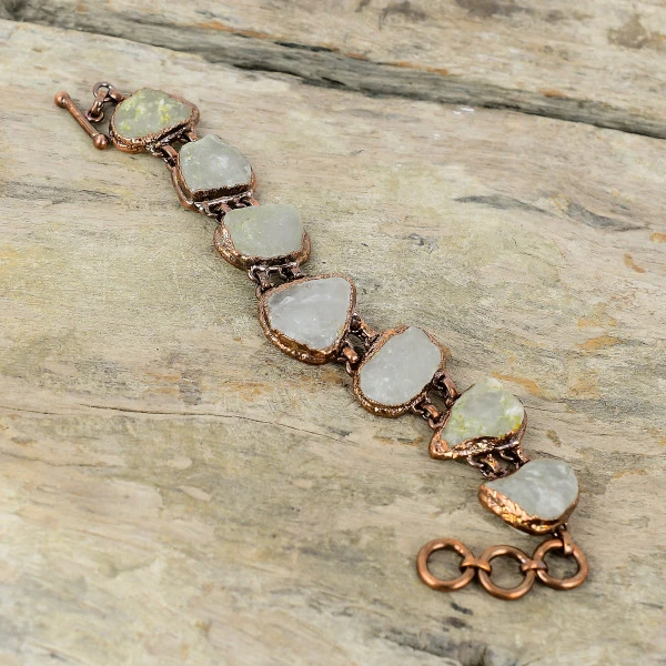 Rainbow Moonstone Rough Trillion White Handmade Copper Electroformed Bracelet