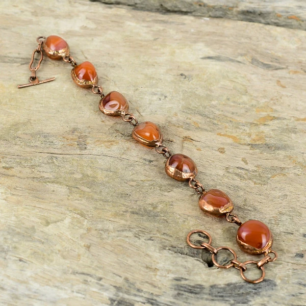 Carnelian Rough Oval Orange Handmade Copper Electroformed Bracelet