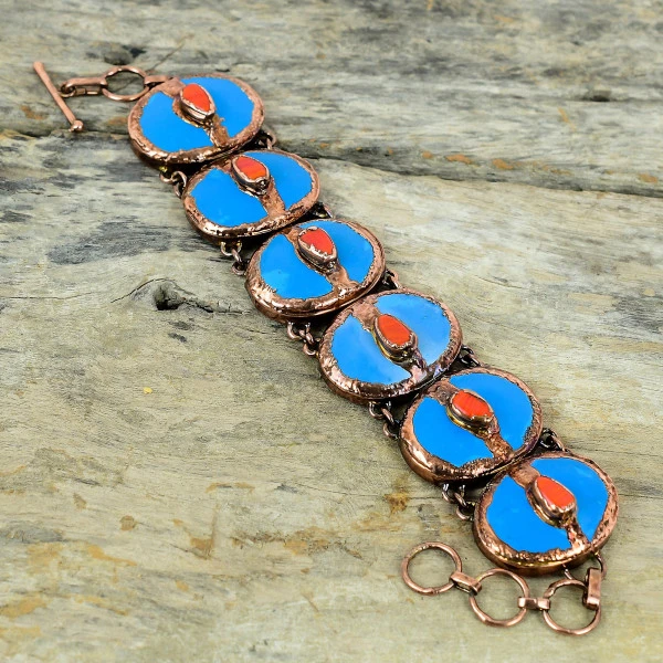 Sleeping Beauty Turquoise Oval Blue Handmade Copper Electroformed Bracelet