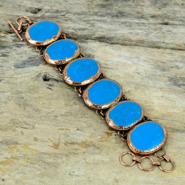 Sleeping Beauty Turquoise Oval Blue Handmade Copper Electroformed Bracelet
