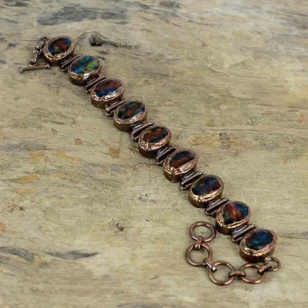 Ammolite Oval Blue Handmade Copper Electroformed Bracelet
