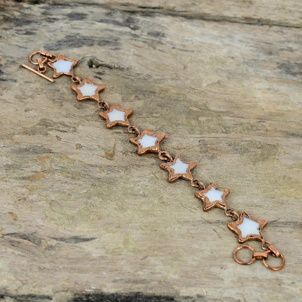 Mother Of Pearl Pentagon White Handmade Copper Electroformed Bracelet