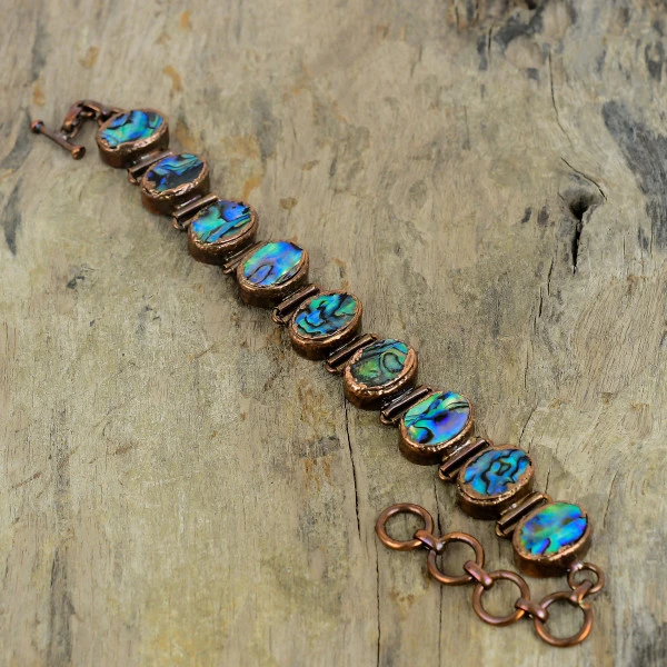 Abalone Shell Oval Blue Handmade Copper Electroformed Bracelet