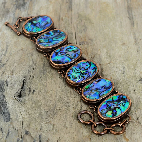 Abalone Shell Oval Blue Handmade Copper Electroformed Bracelet