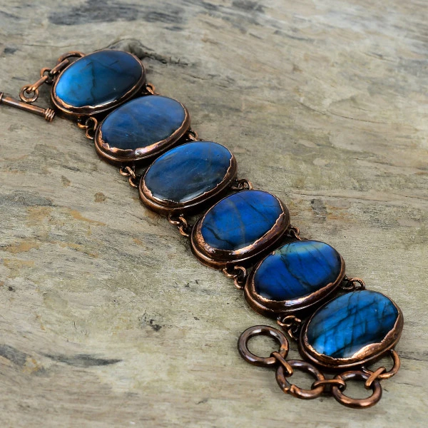 Labradorite Oval Gray Handmade Copper Electroformed Bracelet