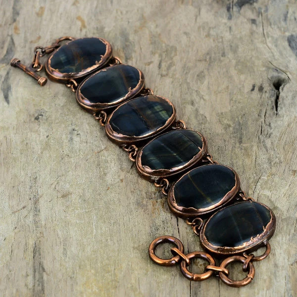 Pietersite Oval Black Handmade Copper Electroformed Bracelet