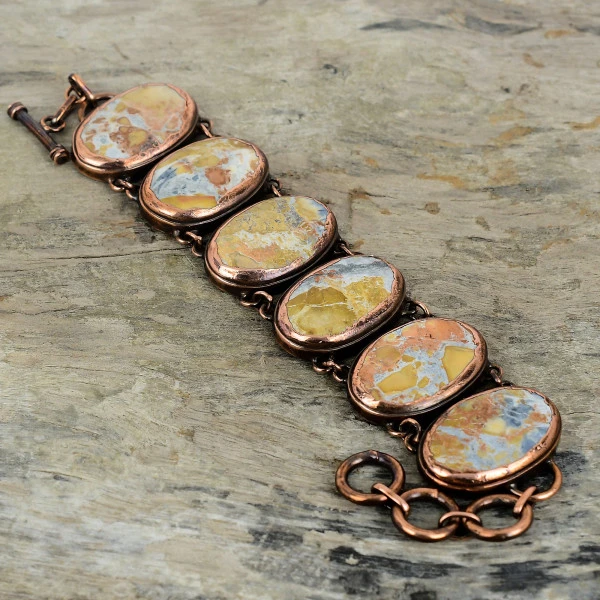 Maligano Jasper Oval Yellow Handmade Copper Electroformed Bracelet