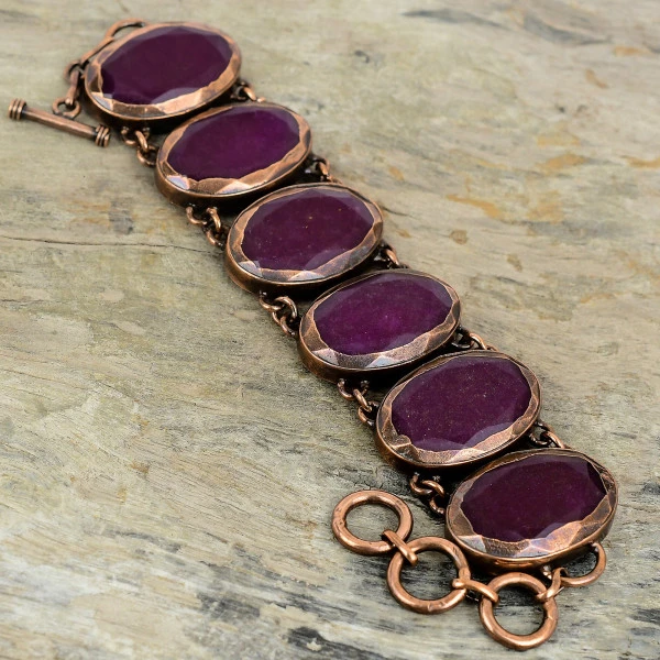 Kashmir Ruby Oval Red Handmade Copper Electroformed Bracelet