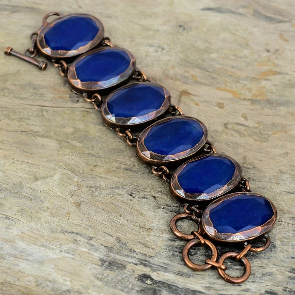 Blue Sapphire Oval Blue Handmade Copper Electroformed Bracelet